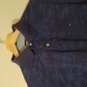 Vintage Tommy Hilfiger Blue Cotton Tropical Print Polo (Large)